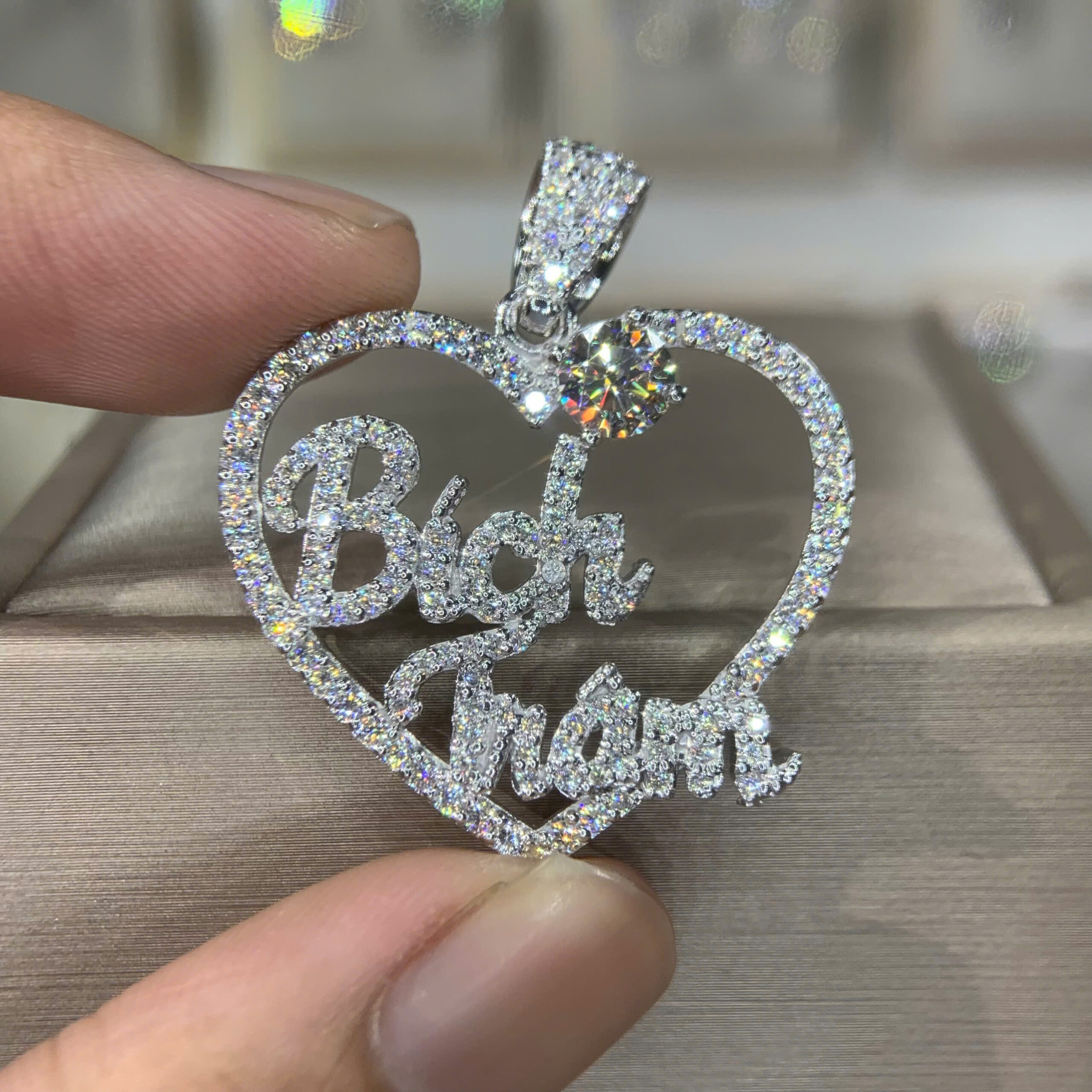 Mặt dây chuyền kim cương Moissanite GRA trái tim tên riêng (M615174) - Ảnh 4
